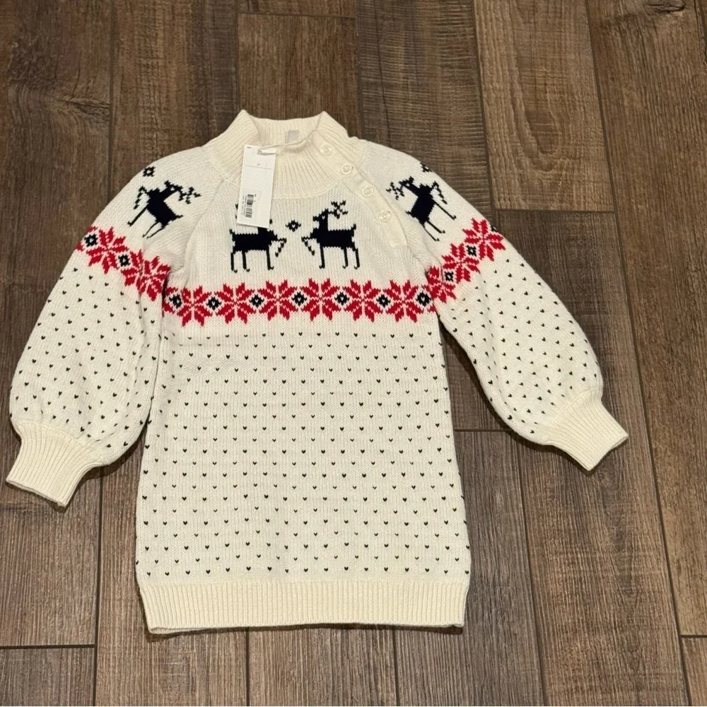 New Janie and Jack Toddler Fair Isle Reindeer Holiday Christmas Sweater Dress 2T